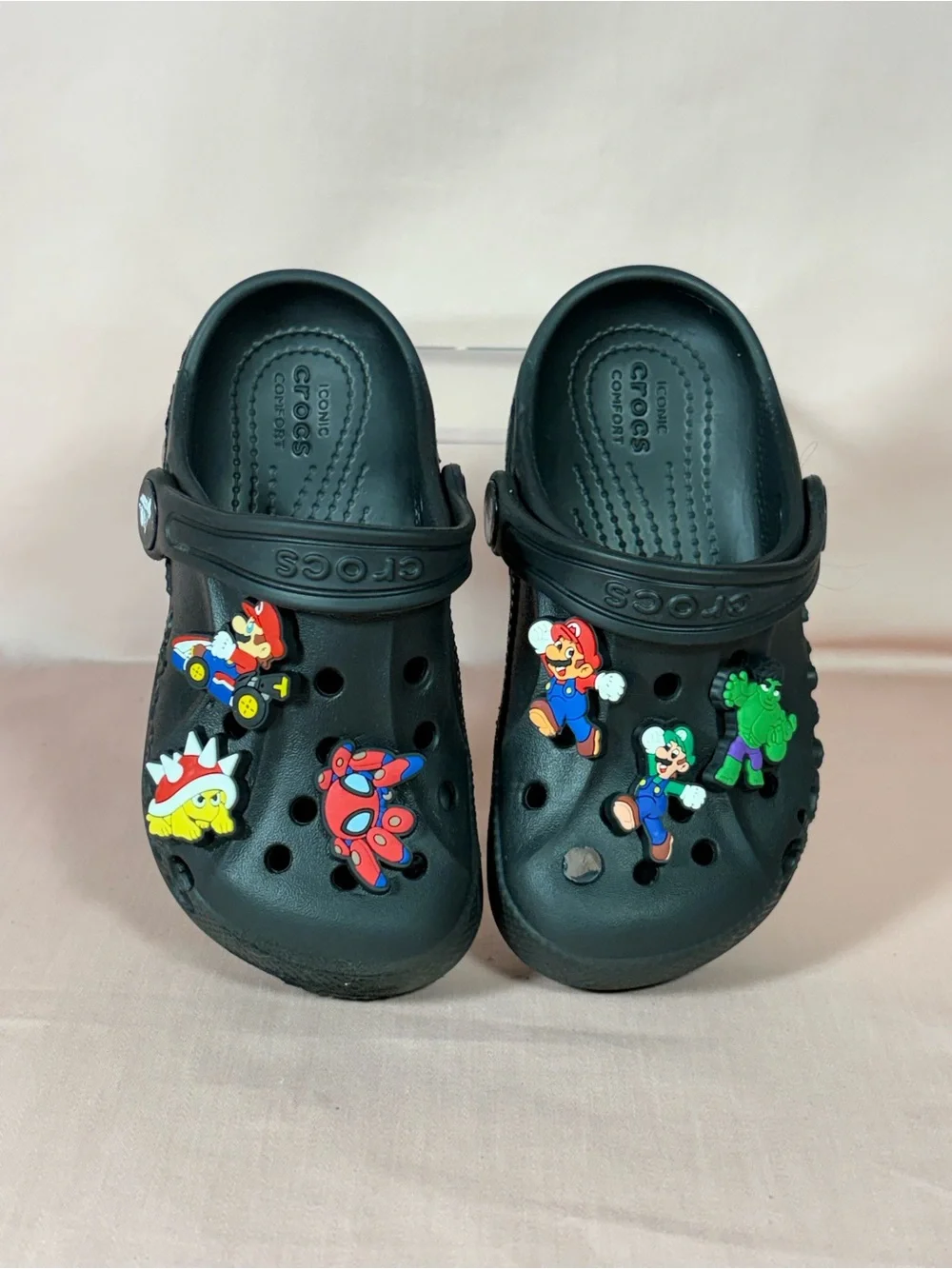 CROCS Kids Black Iconic Comfort Clogs With Multiple Jibbitz Size C 9